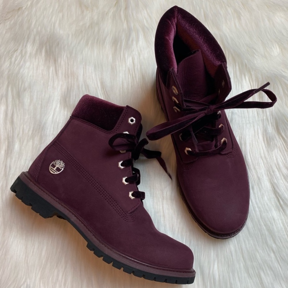 Timberland Velvet Accent Burgundy Waterproof Boots